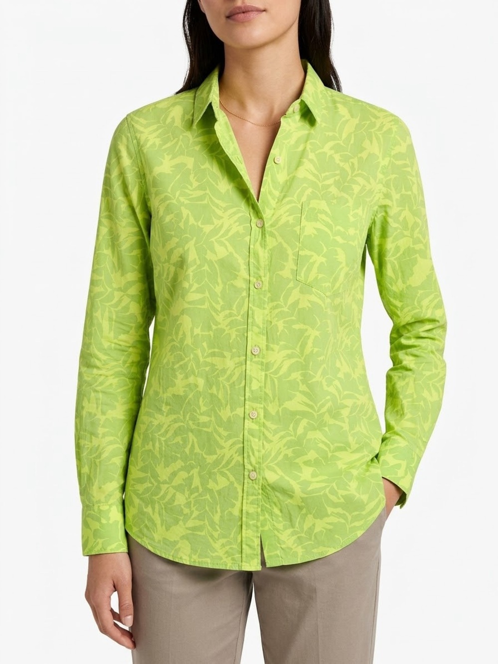 J. Crew Lime Green Leaf-Print Button-Down Shirt